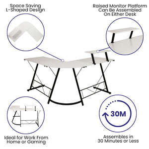 English Elm Ginny L-Shaped Desk: Stylish Space-Saving Corner Workstation for Home Office & Gaming Setup White Top/Black Frame NAN-CD-22181-WH-BK-GG