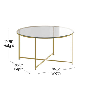 English Elm Greenwich 3-Piece Coffee and End Table Set - Elegant Clear Glass with Stylish Brushed Gold Frame NAN-CEK-10-GG