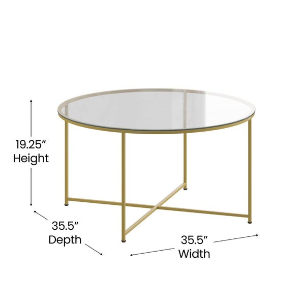 English Elm Greenwich 3-Piece Coffee and End Table Set - Elegant Clear Glass with Stylish Brushed Gold Frame NAN-CEK-10-GG