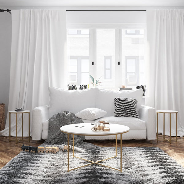 English Elm Hampstead Collection 3-Piece Coffee and End Table Set - Modern Elegance with Durable Design White Top/Brushed Gold Frame NAN-CEK-12-GG