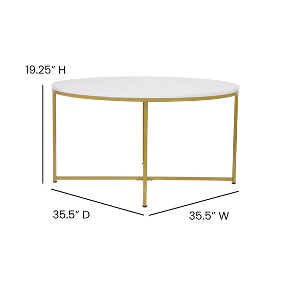English Elm Hampstead Collection 3-Piece Coffee and End Table Set - Modern Elegance with Durable Design White Marble Top/Brushed Gold Frame NAN-CEK-1787-MRBL-GG