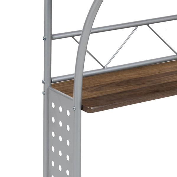 English Elm Clifton Compact Computer Desk with Monitor Shelf - Stylish Mixed-Media Design for Small Spaces Rustic Walnut NAN-CLIFTON-RU-GG