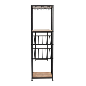 English Elm Jura Modern Bar and Wine Table with Slanted Shelves for Bottles & Stemware Storage, Stylish Design Light Brown Top/Black Frame NAN-F-HY-B23102-BLKBRN-GG