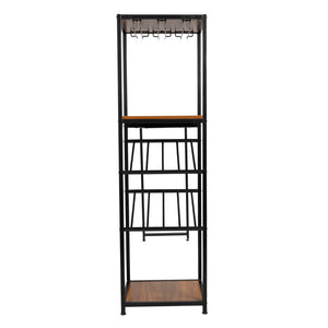 English Elm Jura Modern Bar and Wine Table with Slanted Shelves for Bottles & Stemware Storage, Stylish Design Walnut Top/Black Frame NAN-F-HY-B23102-BLKWLN-GG