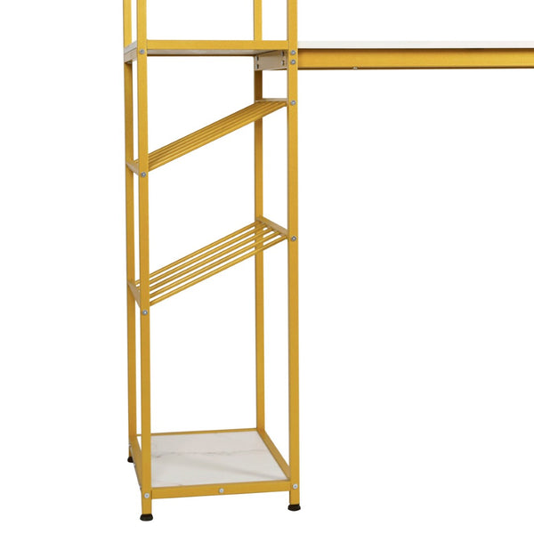 English Elm Jura Modern Bar and Wine Table with Slanted Shelves for Bottles & Stemware Storage, Stylish Design Marble Top/Gold Frame NAN-F-HY-B23102-GLDMRBL-GG