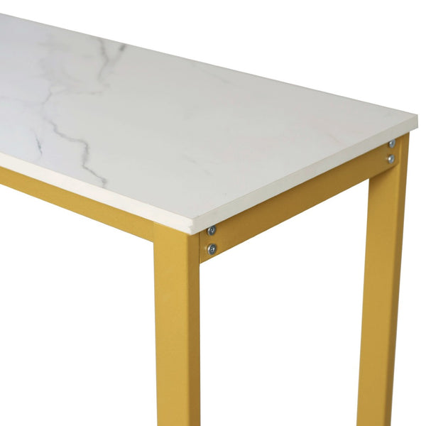 English Elm Jura Modern Bar and Wine Table with Slanted Shelves for Bottles & Stemware Storage, Stylish Design Marble Top/Gold Frame NAN-F-HY-B23102-GLDMRBL-GG