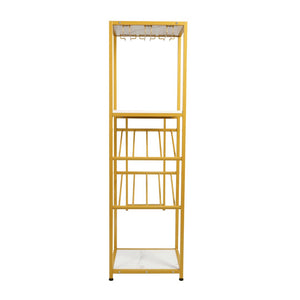 English Elm Jura Modern Bar and Wine Table with Slanted Shelves for Bottles & Stemware Storage, Stylish Design Marble Top/Gold Frame NAN-F-HY-B23102-GLDMRBL-GG