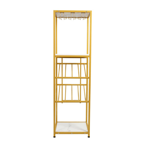 English Elm Jura Modern Bar and Wine Table with Slanted Shelves for Bottles & Stemware Storage, Stylish Design Marble Top/Gold Frame NAN-F-HY-B23102-GLDMRBL-GG