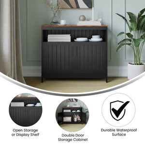 English Elm Mayfield 40" Classic Buffet and Sideboard with Stylish Storage and Elegant Display Options for Home Walnut Top/Black Frame NAN-F-HY-B23108-BLWAL-GG