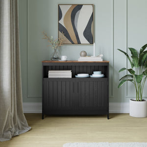 English Elm Mayfield 40" Classic Buffet and Sideboard with Stylish Storage and Elegant Display Options for Home Walnut Top/Black Frame NAN-F-HY-B23108-BLWAL-GG