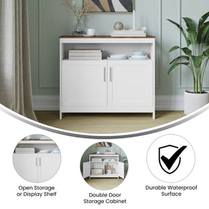 English Elm Mayfield 40" Classic Buffet and Sideboard with Stylish Storage and Elegant Display Options for Home Walnut Top/White Frame NAN-F-HY-B23108-WHWAL-GG