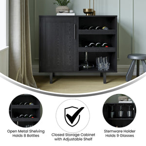 English Elm Elmont Classic Bar and Sideboard with Shaker-Inspired Design, Stemware Storage, and Bottle Display Black NAN-F-HY-B23113-BLK-GG