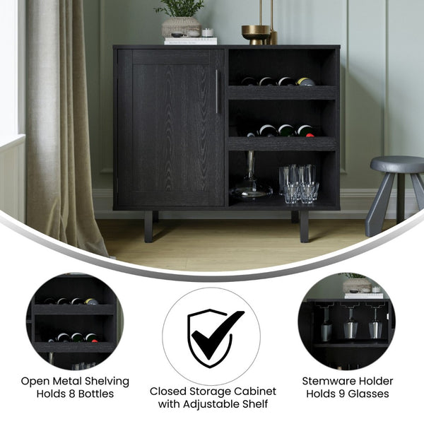 English Elm Elmont Classic Bar and Sideboard with Shaker-Inspired Design, Stemware Storage, and Bottle Display Black NAN-F-HY-B23113-BLK-GG