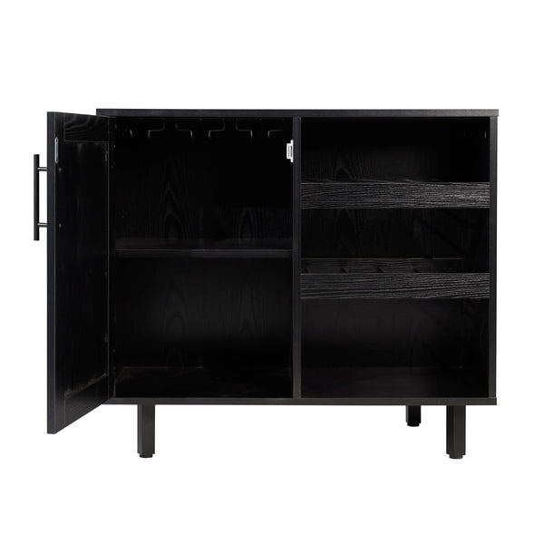 English Elm Elmont Classic Bar and Sideboard with Shaker-Inspired Design, Stemware Storage, and Bottle Display Black NAN-F-HY-B23113-BLK-GG