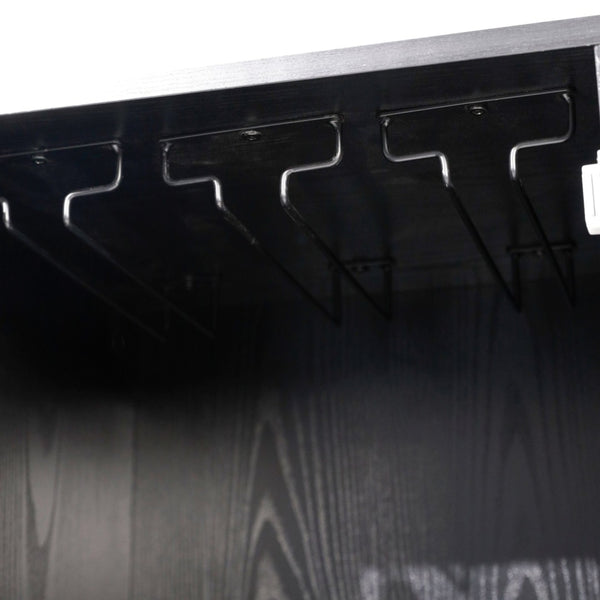 English Elm Elmont Classic Bar and Sideboard with Shaker-Inspired Design, Stemware Storage, and Bottle Display Black NAN-F-HY-B23113-BLK-GG