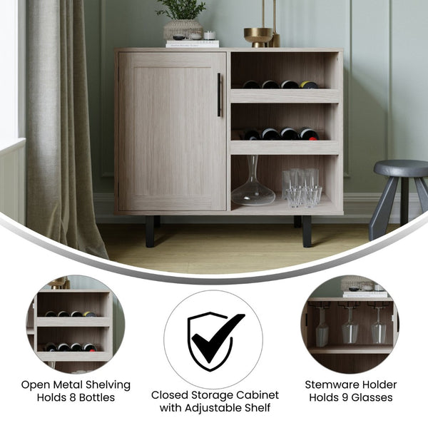 English Elm Elmont Classic Bar and Sideboard with Shaker-Inspired Design, Stemware Storage, and Bottle Display Gray NAN-F-HY-B23113-GRY-GG