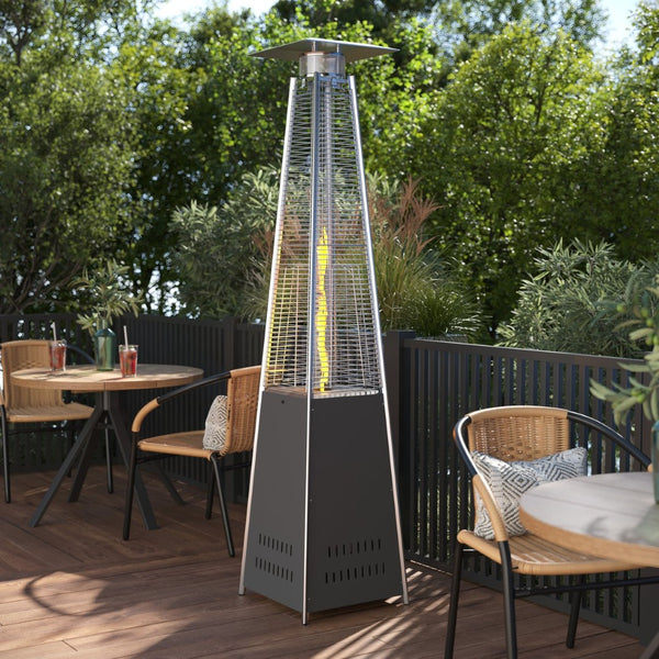 English Elm Sol Patio Outdoor Heater - 42,000 BTU Pyramid Propane Heater for Residential & Commercial Use Slate Gray 90" High NAN-FSDC-01-GY-GG