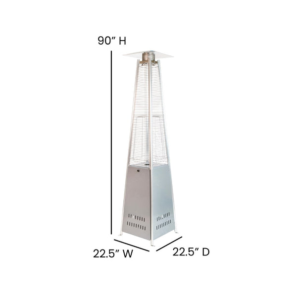 English Elm Sol Patio Outdoor Heater - 42,000 BTU Pyramid Propane Heater for Residential & Commercial Use Silver 90" High NAN-FSDC-01-SL-GG