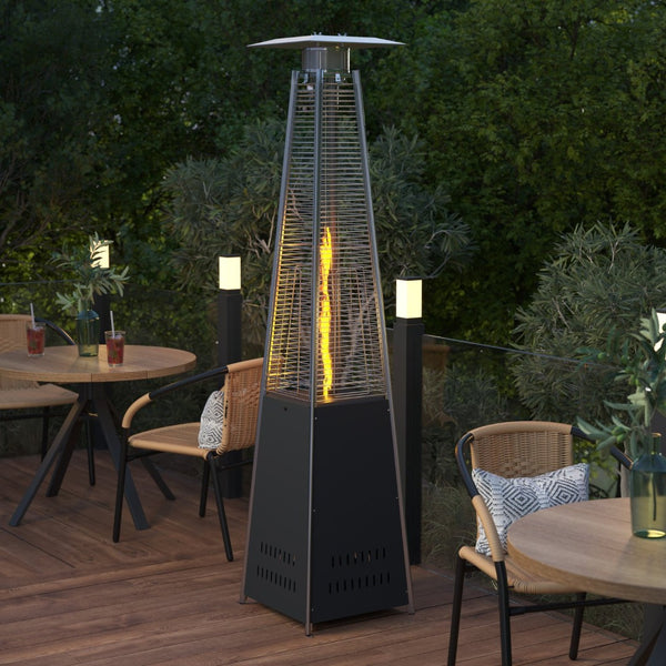 English Elm Sol Patio Outdoor Heater - 42,000 BTU Pyramid Propane Heater for Residential & Commercial Use Black 90" High NAN-FSDC-02-BK-GG