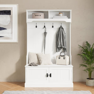 English Elm Fraser 40" Wide Hall Tree with Storage Bench, Coat Rack, and Upper Cubbies for Organized Entryway White NAN-FY-HY-HT04-WHT-GG