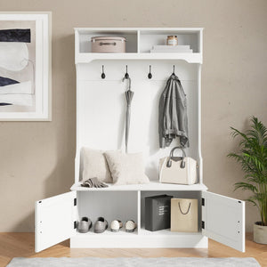 English Elm Fraser 40" Wide Hall Tree with Storage Bench, Coat Rack, and Upper Cubbies for Organized Entryway White NAN-FY-HY-HT04-WHT-GG