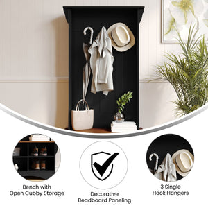 English Elm Paisley 31.5" Wide Hall Tree with Bench, Hooks, and Adjustable Cubbies for Stylish Entryway Storage Walnut Seat/Black Frame NAN-FY-HY-HT06-BLKWNT-GG