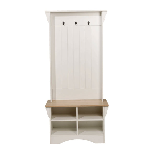 English Elm Paisley 31.5" Wide Hall Tree with Bench, Hooks, and Adjustable Cubbies for Stylish Entryway Storage Weathered Natural Seat/Warm White Frame NAN-FY-HY-HT06-WHTWTH-GG