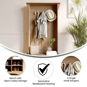 English Elm Paisley 31.5" Wide Hall Tree with Bench, Hooks, and Adjustable Cubbies for Stylish Entryway Storage Weathered Natural NAN-FY-HY-HT06-WTHWD-GG