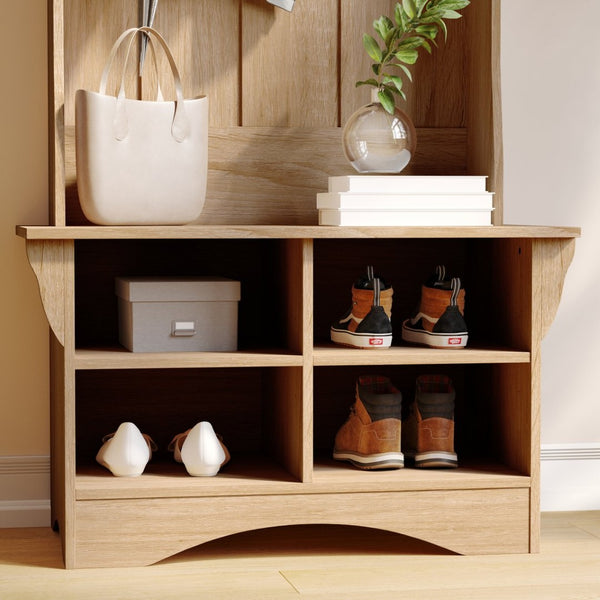 English Elm Paisley 31.5" Wide Hall Tree with Bench, Hooks, and Adjustable Cubbies for Stylish Entryway Storage Weathered Natural NAN-FY-HY-HT06-WTHWD-GG