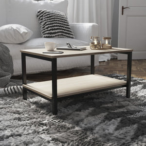 English Elm Finley Modern Industrial 2-Tier Coffee Table with Driftwood & Black Steel Frame for Versatile Spaces NAN-JH-17163-GG