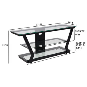 English Elm Harbor Hills Modern Glass TV Stand with Black Metal Frame & Open Shelving for Stylish Living Rooms NAN-JH-1760-GG