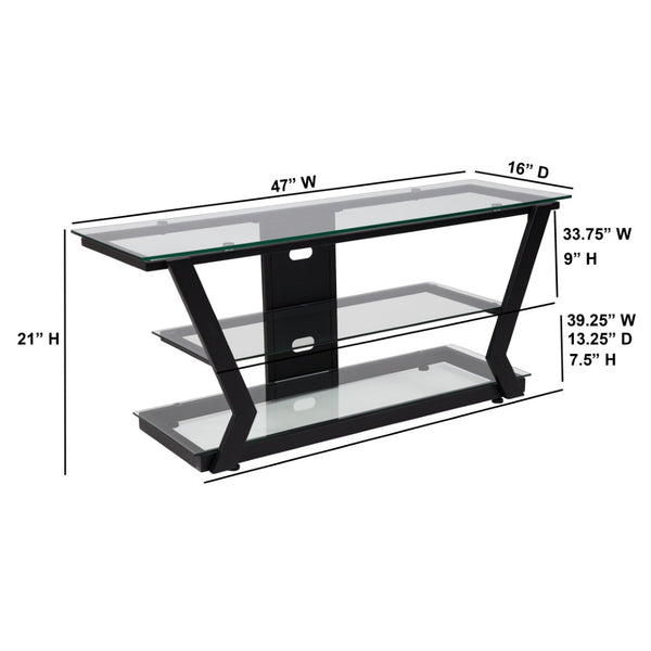 English Elm Harbor Hills Modern Glass TV Stand with Black Metal Frame & Open Shelving for Stylish Living Rooms NAN-JH-1760-GG