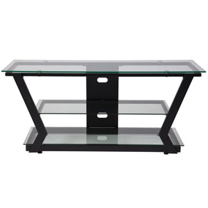 English Elm Harbor Hills Modern Glass TV Stand with Black Metal Frame & Open Shelving for Stylish Living Rooms NAN-JH-1760-GG
