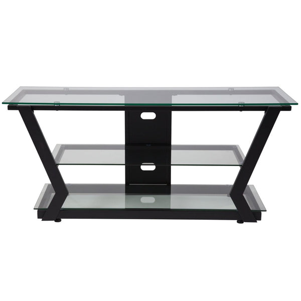 English Elm Harbor Hills Modern Glass TV Stand with Black Metal Frame & Open Shelving for Stylish Living Rooms NAN-JH-1760-GG