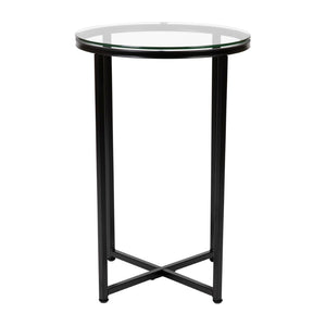 English Elm Greenwich Collection End Table - Sleek Modern Accent Piece with Sturdy Crisscross Metal Frame Design Clear Top/Matte Black Frame NAN-JH-1786ET-BK-GG