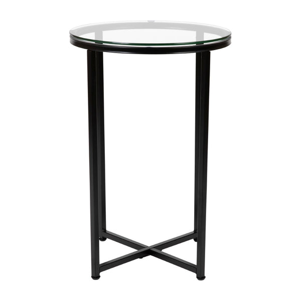 English Elm Greenwich Collection End Table - Sleek Modern Accent Piece with Sturdy Crisscross Metal Frame Design Clear Top/Matte Black Frame NAN-JH-1786ET-BK-GG