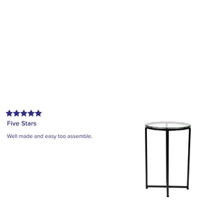 English Elm Greenwich Collection End Table - Sleek Modern Accent Piece with Sturdy Crisscross Metal Frame Design Clear Top/Matte Black Frame NAN-JH-1786ET-BK-GG