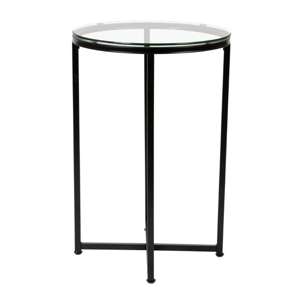 English Elm Greenwich Collection End Table - Sleek Modern Accent Piece with Sturdy Crisscross Metal Frame Design Clear Top/Matte Black Frame NAN-JH-1786ET-BK-GG