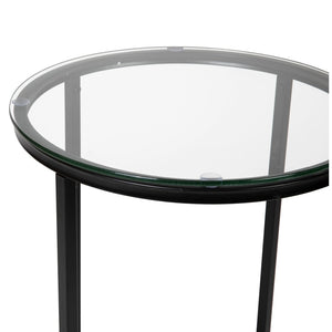 English Elm Greenwich Collection End Table - Sleek Modern Accent Piece with Sturdy Crisscross Metal Frame Design Clear Top/Matte Black Frame NAN-JH-1786ET-BK-GG