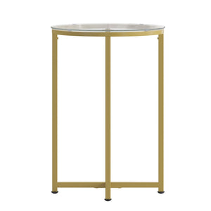 English Elm Greenwich Collection End Table - Sleek Modern Accent Piece with Sturdy Crisscross Metal Frame Design Clear Top/Brushed Gold Frame NAN-JH-1786ET-GG