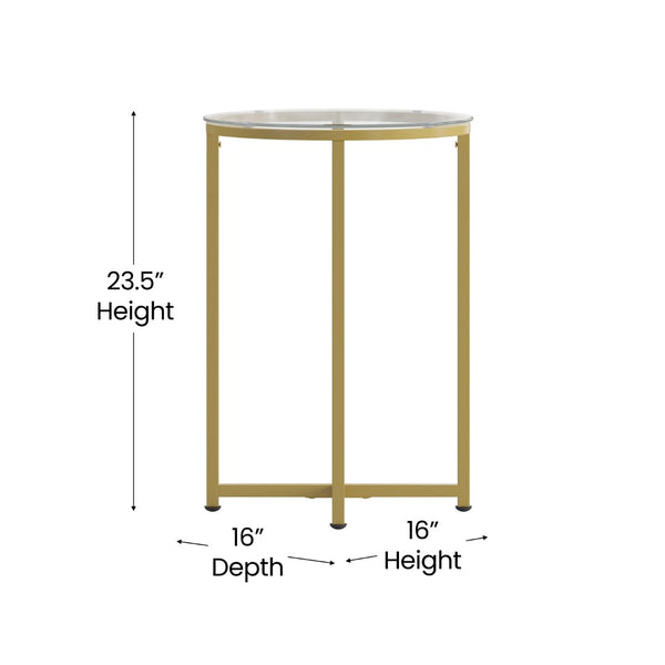 English Elm Greenwich Collection End Table - Sleek Modern Accent Piece with Sturdy Crisscross Metal Frame Design Clear Top/Brushed Gold Frame NAN-JH-1786ET-GG