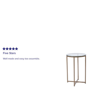 English Elm Greenwich Collection End Table - Sleek Modern Accent Piece with Sturdy Crisscross Metal Frame Design Clear Top/Brushed Gold Frame NAN-JH-1786ET-GG