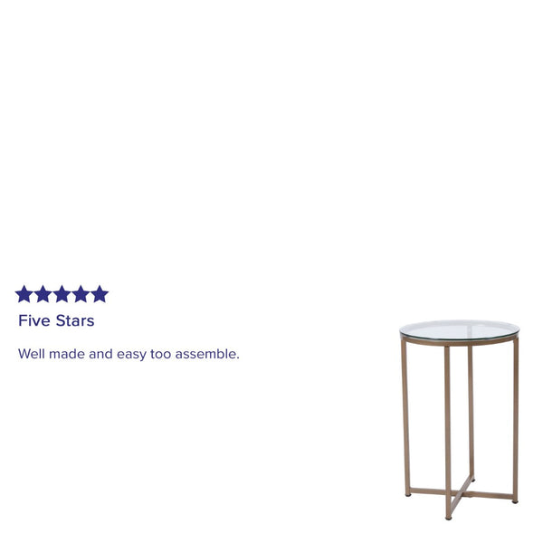 English Elm Greenwich Collection End Table - Sleek Modern Accent Piece with Sturdy Crisscross Metal Frame Design Clear Top/Brushed Gold Frame NAN-JH-1786ET-GG