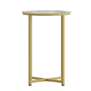 English Elm Greenwich Collection End Table - Sleek Modern Accent Piece with Sturdy Crisscross Metal Frame Design Clear Top/Brushed Gold Frame NAN-JH-1786ET-GG