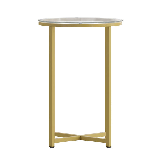 English Elm Greenwich Collection End Table - Sleek Modern Accent Piece with Sturdy Crisscross Metal Frame Design Clear Top/Brushed Gold Frame NAN-JH-1786ET-GG