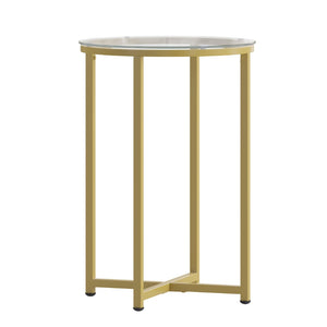 English Elm Greenwich Collection End Table - Sleek Modern Accent Piece with Sturdy Crisscross Metal Frame Design Clear Top/Brushed Gold Frame NAN-JH-1786ET-GG