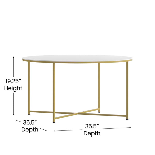 English Elm Hampstead Collection Coffee Table - Stylish Round Accent Table with Durable Mixed-Media Design White Top/Brushed Gold Frame NAN-JH-1787CT-GG