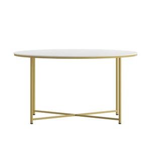 English Elm Hampstead Collection Coffee Table - Stylish Round Accent Table with Durable Mixed-Media Design White Top/Brushed Gold Frame NAN-JH-1787CT-GG