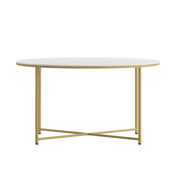 English Elm Hampstead Collection Coffee Table - Stylish Round Accent Table with Durable Mixed-Media Design White Top/Brushed Gold Frame NAN-JH-1787CT-GG