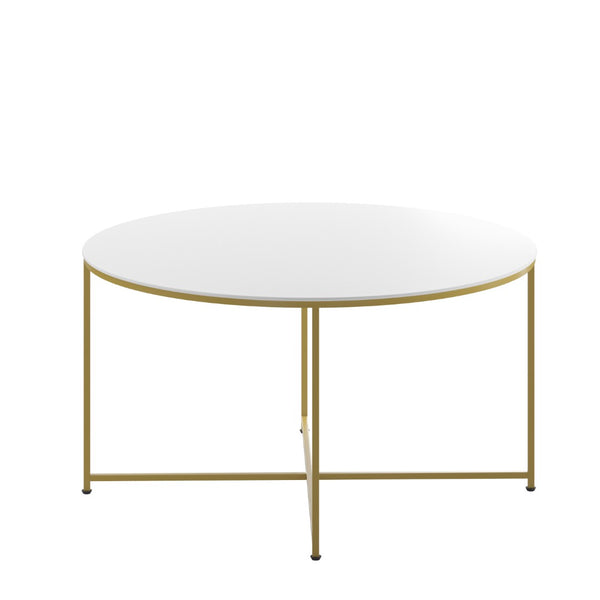 English Elm Hampstead Collection Coffee Table - Stylish Round Accent Table with Durable Mixed-Media Design White Top/Brushed Gold Frame NAN-JH-1787CT-GG